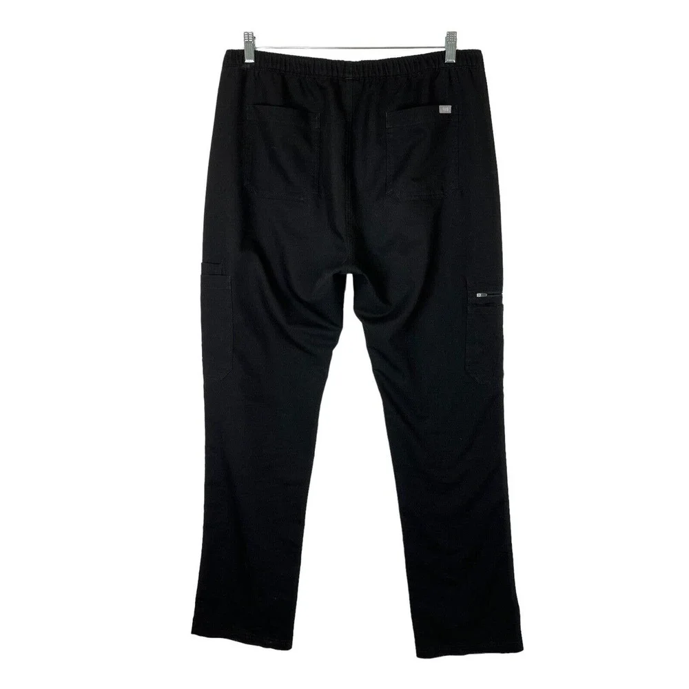 Figs Men's Cairo Cargo Pants in Black with Gray Drawstring